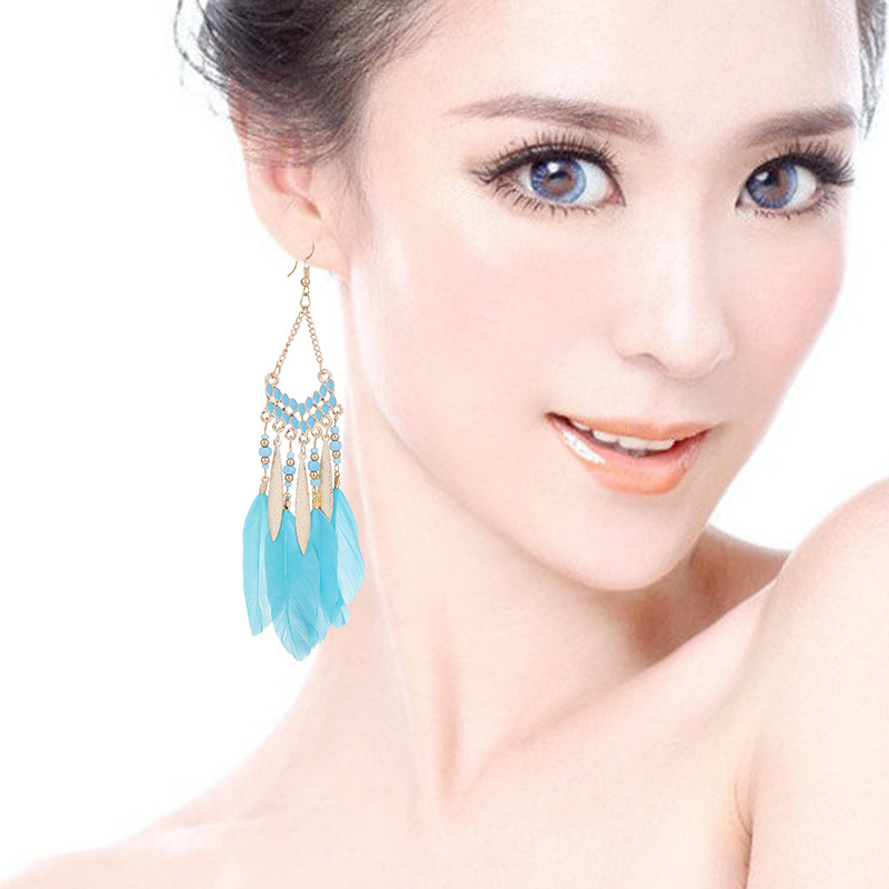 V-shaped Personality Long Feather Earrings