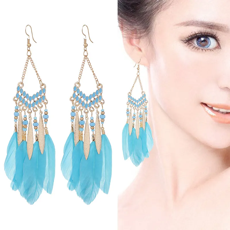 V-shaped Personality Long Feather Earrings