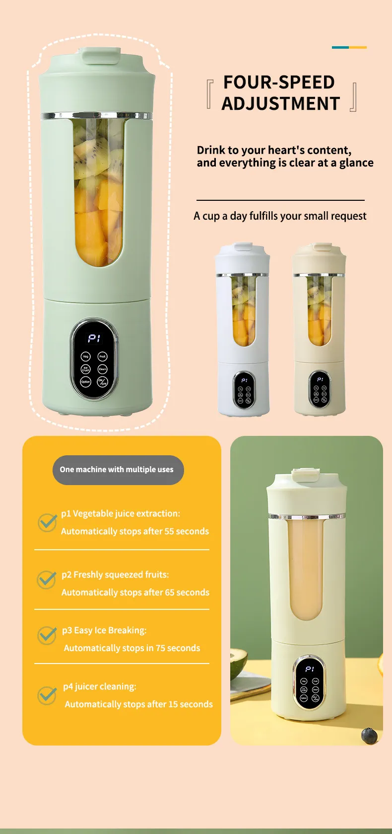 Portable Rechargeable Juice Blender Compact Handheld Electric Smoothie Maker For Travel Office Home