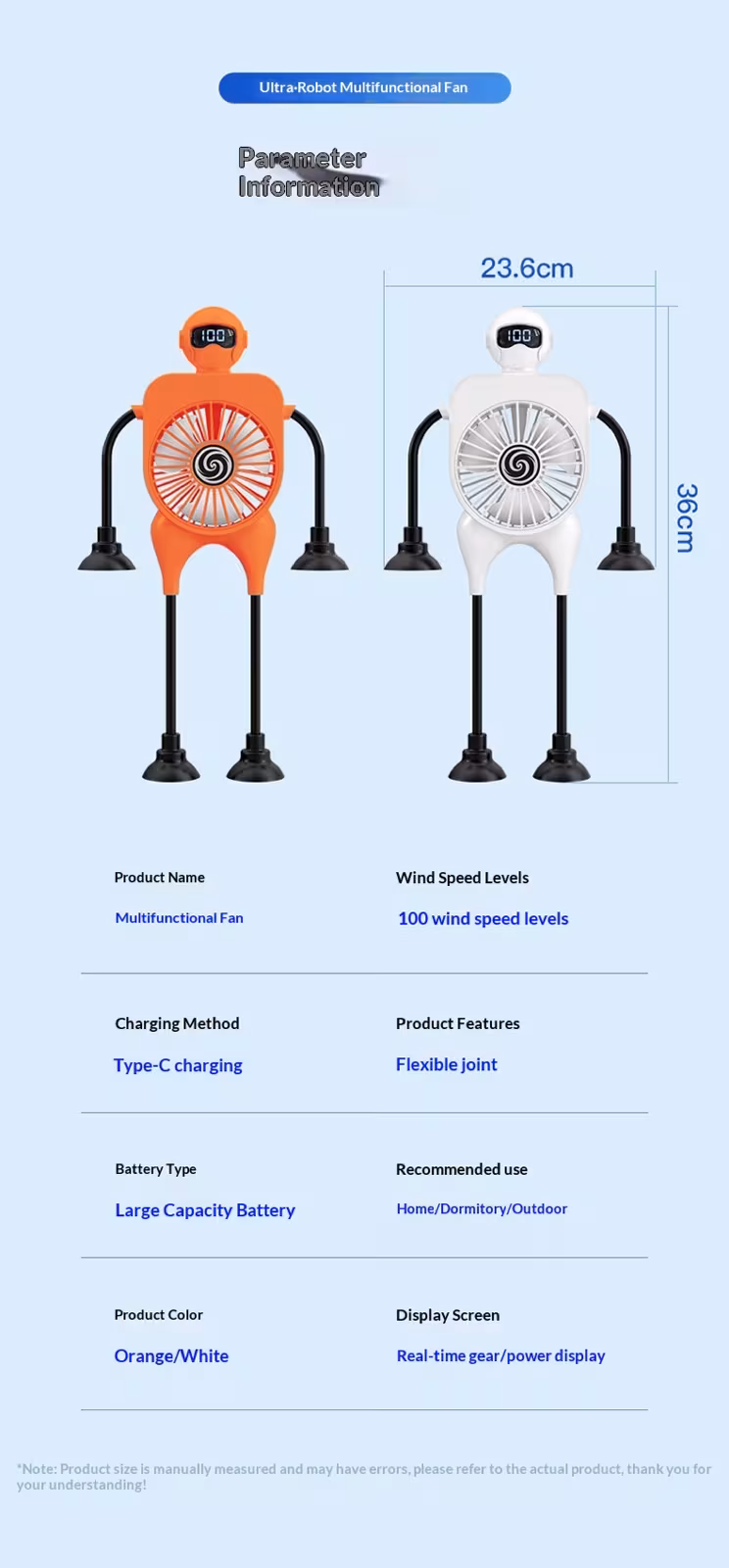 Robot Fan USB Rechargeable Desk Fan Mini Digital Display Table Fan With Suction Cup Portable Cooling Office Car Travel