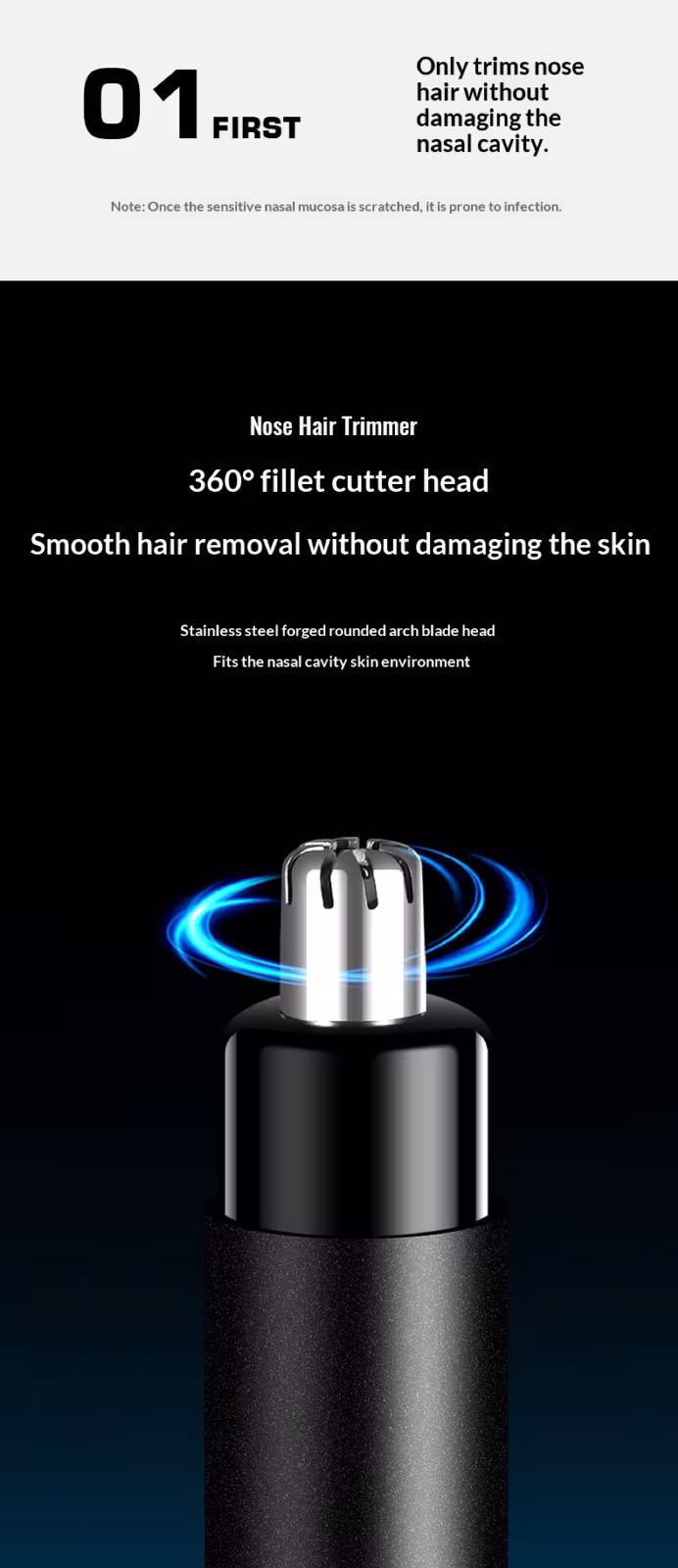 Rechargeable Electric Nose Hair Trimmer for Men - Portable Grooming Tool with Precision Blades