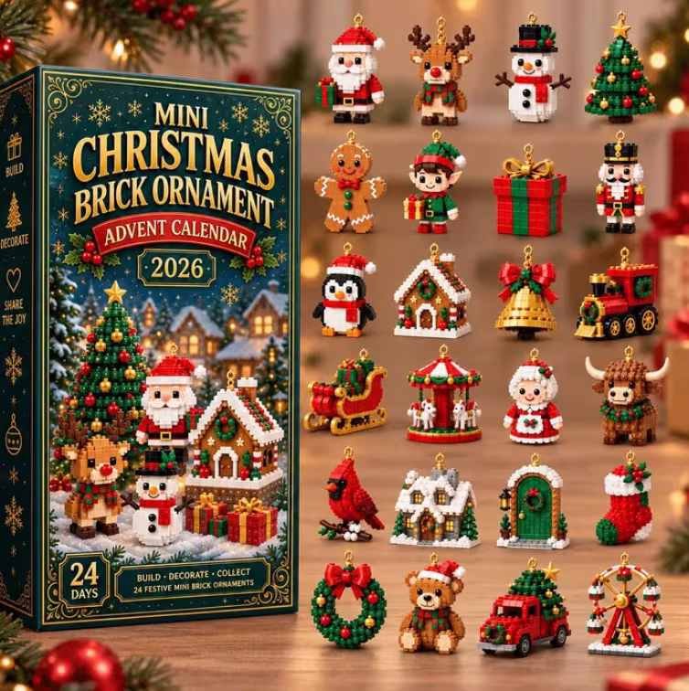 24 Day Mini Christmas Brick Ornament Advent Calendar - Festive Holiday Decoration Building Set