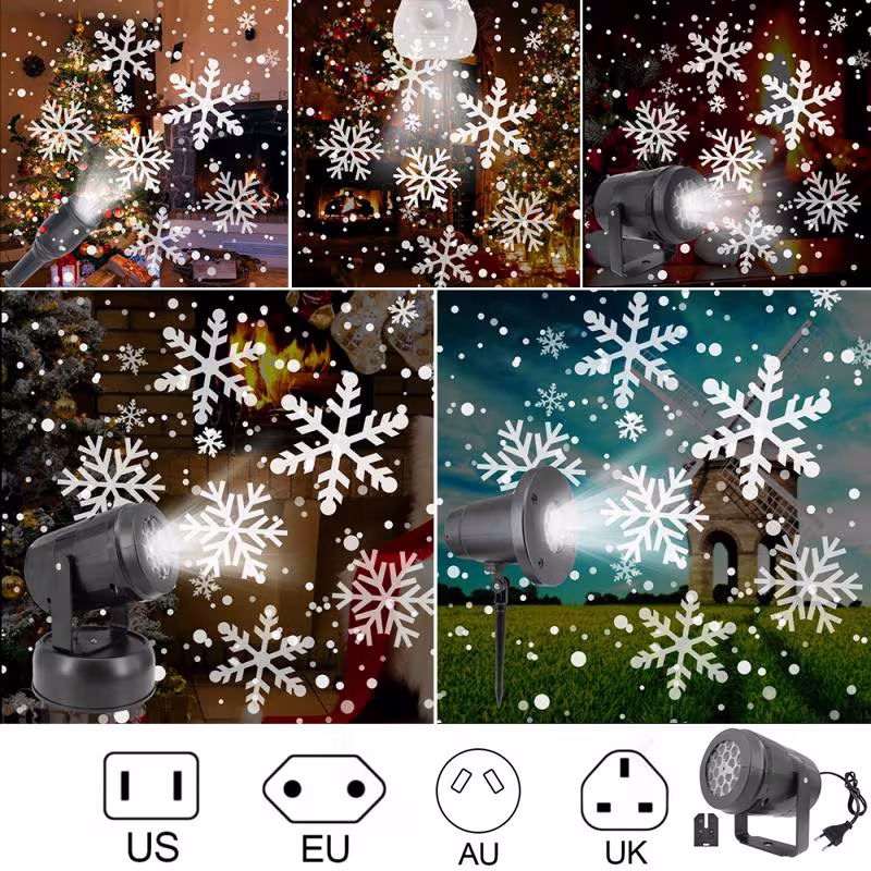 Christmas Party Lights Snowflake Projector Light Led Stage Light Rotating Xmas Pattern Outdoor Holiday Lighting Garden Christmas Decor