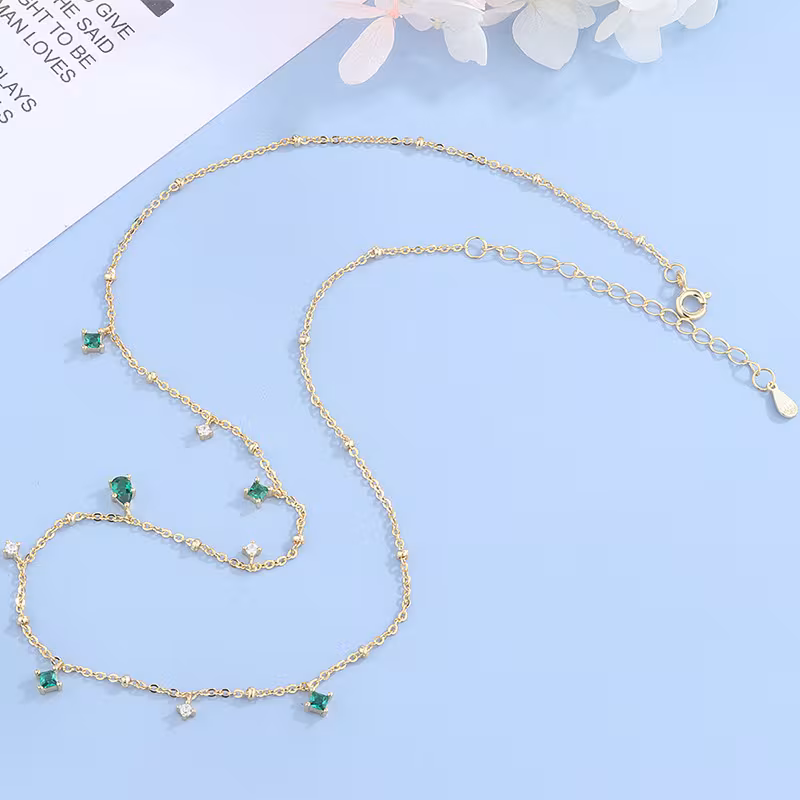 Generous water drop emerald zircon necklace