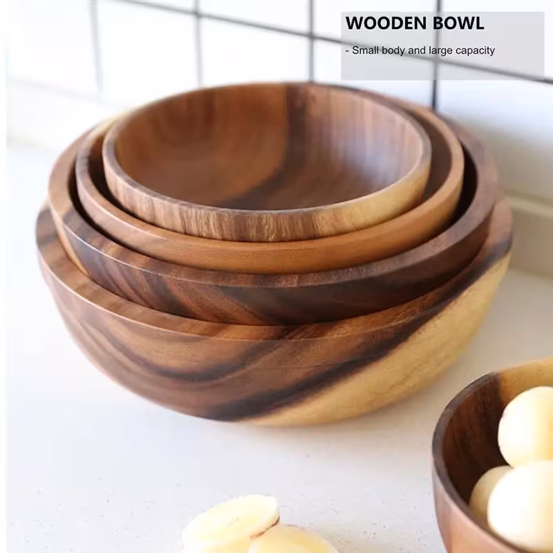 Kitchen Natural Wooden Bowl Household Fruit Bowl Salad Bowl For Home Restaurant Food Container Wooden Utensils Note The Size Hot