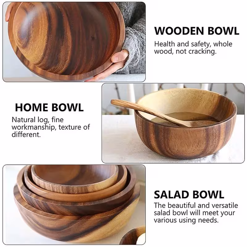 Kitchen Natural Wooden Bowl Household Fruit Bowl Salad Bowl For Home Restaurant Food Container Wooden Utensils Note The Size Hot