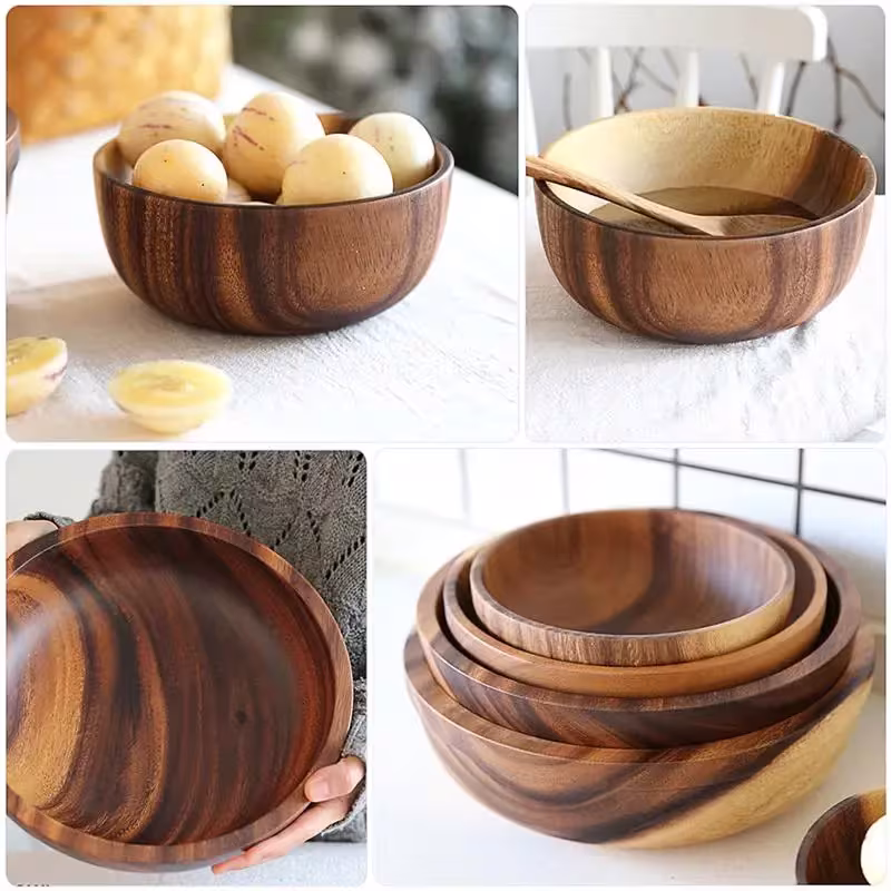 Kitchen Natural Wooden Bowl Household Fruit Bowl Salad Bowl For Home Restaurant Food Container Wooden Utensils Note The Size Hot