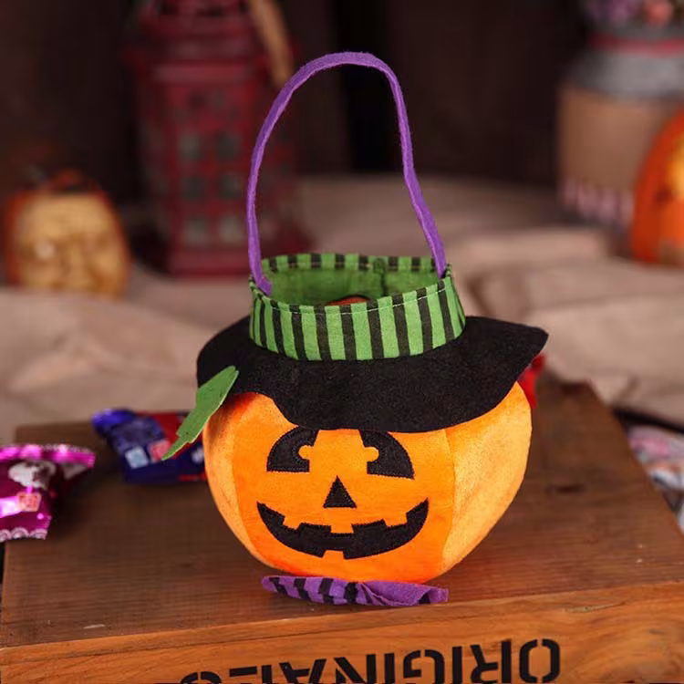 Cute Halloween Candy Bag Halloween Pumpkin Pattern Portable Handbag Cosplay Props Gift Basket Kids Gifts